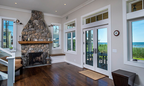 beach house fireplace living room